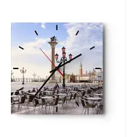 ARTTOR Wanduhr - Quadrat - Glasuhr - Architektur Stadt Venedig - 30x30cm - Schleichendes Uhrwerk - Lautlos - zum Aufhängen bereit - Dekoration Modern - Wanddekoration aus Glas - C3AC30x30-2553