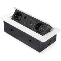 Emuca Multistecker Atom 26, 225x111mm, 2 Schuko-Stecker, 1 USB Typ A, 1 USB Typ C, 1 RJ45, 1 HDMI, Zamak-Stahl-Kunststoff, Weiß