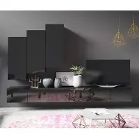 Lomadox Wohnwand mit viel Stauraum in schwarz Hochglanz CAIRNS-132, B/H/T ca. 300/200/43 cm