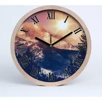 Tulup Holzuhr 25fi cm wanduhr - schwarze Spitzen - Sonne über die Berge