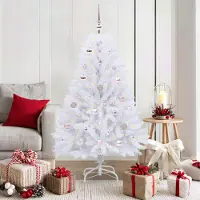 vidaXL Stabli Möbel Künstlicher klappbarer Weihnachtsbaum Weiß 150 cm PVC und Stahl - Künstliche Weihnachtsbäume Neu design 396202