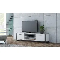 Matkam TV-Kommode Alba, H50 x B185 x T43,6 cm, ein offenes Regalfach in der Mitte, links und rechts Fächer mit Türen, konische Beine (Weiß)