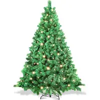 Izrielar 210cm Künstlicher Weihnachtsbaum mit LED-Beleuchtung 400 LEDs Warmweiß inkl. Metallfuß mit 1200 Spitzen Christbaum Tannenbaum PVC Grün