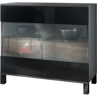 Vladon Kommode Bari V3, Moderner Küchenschrank mit 2 großen Glastüren inkl. RGB Beleuchtung Anthrazit matt / Schwarz Hochglanz (92,5 x 84.5 x 35)
