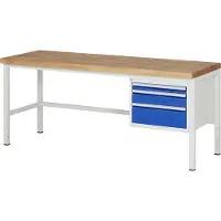 RAU Werkbank mit 3 Schubladen - Vollauszug - 60:1 / 120:1 / 180:1 - 840 x 2.000 x 700 mm (HxBxT) - Traglast 1.250 kg - Buche