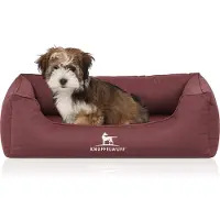 Knuffelwuff Orthopädisches Wasserabweisendes Hundebett Leon aus Velours mit Handwebcharakter M-L 85 x 63cm Rot