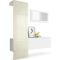 Vladon Garderobe Carlton Set 4, Germany, Garderobenset bestehend aus 1 Garderobenpaneel, 1 Schrankmodul und 1 Wandspiegel, Weiß matt/Creme Hochglanz (156 x 193 x 35 cm)