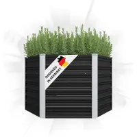 DELUKE 6-eckiges Hochbeet für Garten NOA Anthrazit | 129x129x45cm | Verzinkter Stahl | Wetterfest | Gartenbeet Kräuterbeet Blumenbeet Beet hoch Frühbeet für Garten Gemüsebeet