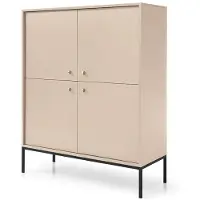 Bettso Viertürige Kommode MOLLY Beige mit Schwarzbeinen Metallrahmen Wohnzimmer Schlafzimmer Flur Modern