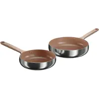 Berghoff Home Bratpfannenset Edelstahl 2 teilig Ø 20 und 24 cm, Antihaft, PTFE frei, Warm Blush