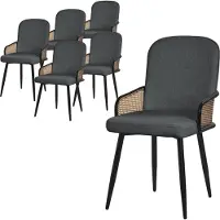 ML-Design Esszimmerstühle 6er Set Anthrazit Stoffbezug Küchenstuhl mit Rattan Optik-Armlehnen Gepolsterte Stühle mit Metallbeinen Sessel ergonomisch