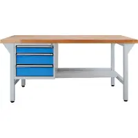 Proregal Werkbank Rhino Plus mit 3 Schubladen | HxBxT 84x150x70cm | Traglast 500kg | Lichtgrau/Lichtblau