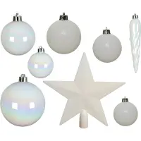 Christmas Decoration Weihnachtskugeln m Christbaumstern Kunststoff 33er Set Weiß Irisierend
