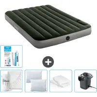 Intex Airbed - Doppelbett - 137 x 191 x 25 cm - Grün - Spannbettuch - Küssen - Pumpe - Reperaturset en Kissenschutz