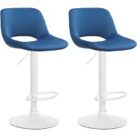 DELUKE Barhocker 2er Set JAKSON - Blau, Samt, Weiß | Barhocker mit Lehne Barstuhl Tresenhocker Tresenstuhl Kneipenhocker Kneipenstuhl