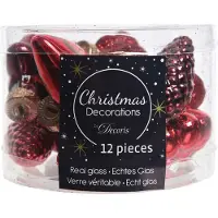 Christmas Decoration Christbaumschmuck Figuren Mix Glas 4cm 12er Set - Ochsenblut / Rot