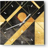 ARTTOR Wanduhr - Quadrat - Glasuhr - Golden Schwarz Figuren - 30x30cm - Schleichendes Uhrwerk - Lautlos - zum Aufhängen bereit - Dekoration Modern - Wanddekoration aus Glas - C3AC30x30-5089