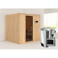 Karibu Sauna Innensauna Daria Fronteinstieg Ofen 3,6 kW -Ofen externe Strg. easy 196x170x198 cm ohne Dachkranz mit Graphittür