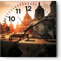 ARTTOR Wanduhr - Quadrat - Glasuhr - Buddha Glaube Asien - 40x40cm - Schleichendes Uhrwerk - Lautlos - zum Aufhängen bereit - Dekoration Modern - Wanddekoration aus Glas - C4AC40x40-4026