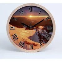Tulup Holzuhr 25fi cm wanduhr - schwarze Spitzen - Winter in den Bergen