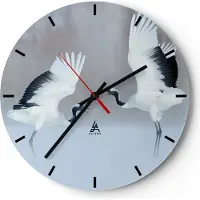 ARTTOR Wanduhr - Rund - Glasuhr - Kraniche kämpfen tanzen - 30x30cm - Schleichendes Uhrwerk - Lautlos - zum Aufhängen bereit - Dekoration Modern - Wanddekoration aus Glas - C3AR30x30-4497