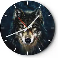 ARTTOR Wanduhr - Rund - Glasuhr - Wolf Dunkel Grafik - 40x40cm - Schleichendes Uhrwerk - Lautlos - zum Aufhängen bereit - Dekoration Modern - Wanddekoration aus Glas - C3AR40x40-4845