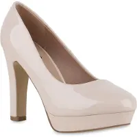 Van Hill Damen Klassische Pumps Stiletto Plateau Vorne Schuhe 840023, Farbe: Beige, Größe: 41