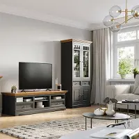 Lomadox Wohnzimmer Set, Massivholz in grau mit Eiche Optik BORMIO-163, 2-teilig