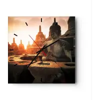 ARTTOR Wanduhr - Quadrat - Glasuhr - Buddha Glaube Asien - 40x40cm - Schleichendes Uhrwerk - Lautlos - zum Aufhängen bereit - Dekoration Modern - Wanddekoration aus Glas - C3AC40x40-4026