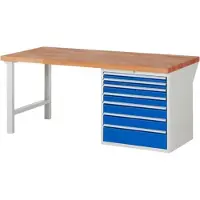 RAU Werkbank mit 7 XL Schubladen - Teilauszug - 60:2 / 90:2 / 120:2 / 180:1 - 890 x 2.000 x 900 mm (HxBxT) - Traglast 1.000 kg - Buche