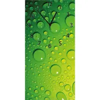 Wallario Design Wanduhr bedruckt, Größe 30 x 60 cm, Motiv: Wassertropfen auf Grün