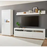 Lomadox Wohnzimmer-Set in weiß matt modern, mit Beleuchtung und wechselbarer Griffleiste, 3-teilig CHAVES-61