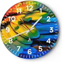 ARTTOR Wanduhr - Rund - Glasuhr - Feder Papagei Vogel - 40x40cm - Schleichendes Uhrwerk - Lautlos - zum Aufhängen bereit - Dekoration Modern - Wanddekoration aus Glas - C4AR40x40-3428