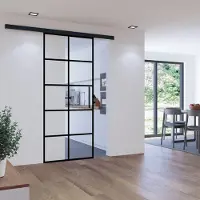 Inova Loft Glasschiebetür 102,5 x 220 cm, klar 10 Felder schwarz, Komplettset mit Stabgriff, ohne Softclose
