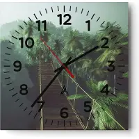 ARTTOR Wanduhr - Quadrat - Glasuhr - Dschungel Palme Brücke - 30x30cm - Schleichendes Uhrwerk - Lautlos - zum Aufhängen bereit - Dekoration Modern - Wanddekoration aus Glas - C4AC30x30-3674