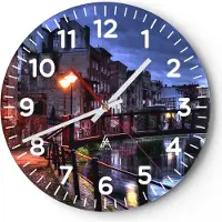 ARTTOR Wanduhr - Rund - Glasuhr - Architektur Altstadt Stadt Fluss - 40x40cm - Schleichendes Uhrwerk - Lautlos - zum Aufhängen bereit - Dekoration Modern - Wanddekoration aus Glas - C4AR40x40-0500