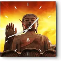ARTTOR Wanduhr - Quadrat - Glasuhr - Buddha Stein Sonnenuntergang - 30x30cm - Schleichendes Uhrwerk - Lautlos - zum Aufhängen bereit - Dekoration Modern - Wanddekoration aus Glas - C3AC30x30-0183