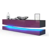 Vladon Lowboard City, Germany, TV-Kommode mit Sockelelement, 1 offenem Fach und 3 Schubkästen, Schwarz matt/Brombeer Hochglanz, inkl. LED-Beleuchtung (178 x variabel x 39 cm)