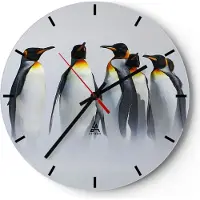 ARTTOR Wanduhr - Rund - Glasuhr - Pinguine Winter Schnee Spaziergang - 40x40cm - Schleichendes Uhrwerk - Lautlos - zum Aufhängen bereit - Dekoration Modern - Wanddekoration aus Glas - C3AR40x40-2893
