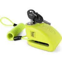 Vinz Pico Bremsscheibenschloss mit Alarm ART4 | Schloss für Motorrad Roller Moped für Bremsscheiben mit Errinerungskabel | Scheibenschloss mit 3 Schlüssel | Gelb