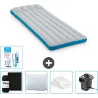 Intex Campingmatte – Französisches Bett – 72 x 189 x 20 cm – Blau – im Lieferumfang enthalten Spannbettuch - Küssen - Pumpe - Reperaturset en Kissenschutz