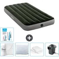 Intex Luftbett - 1 Person - 99 x 191 x 25 cm - Grün - Spannbettuch - Küssen - Pumpe - Reperaturset en Kissenschutz