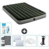 Intex Airbed - Doppelbett - 137 x 191 x 25 cm - Grün - Spannbettuch - Küssen - Pumpe - Reperaturset en Kissenschutz