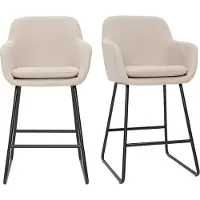 Miliboo - Barhocker beiger Stoff mit Samteffekt H65 cm 2er-Set AMIKA