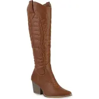 Van Hill Damen Leicht Gefütterte Cowboystiefel Stiefel Stickereien Schuhe 839927, Farbe: Hellbraun, Größe: 38