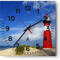 ARTTOR Wanduhr - Quadrat - Glasuhr - Turm Leuchtturm Ozean Ufer - 30x30cm - Schleichendes Uhrwerk - Lautlos - zum Aufhängen bereit - Dekoration Modern - Wanddekoration aus Glas - C4AC30x30-2395