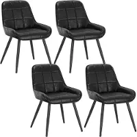Woltu 4er-Set Esszimmerstühle Polsterstuhl Kunstleder Akzentstuhl mit Rückenlehne, Schwarz