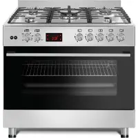 Gasline GAG90PINEX Hochwertiger 90 cm Gas-Standherd mit Edelstahl-Finish, Brennern Elektro-Gas Backofen inkl. Gasschlauch und Druckregler