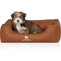 Knuffelwuff Hundebett Henderson aus marmoriertem Kunstleder M-L 85 x 63cm Rusty