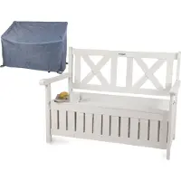 Needs&wants® Gartenbank Holz wetterfest mit Stauraum und Abdeckung, 2-Sitzer Truhenbank Holzbank klassisch, Parkbank Sitzbank massiv Garten Outdoor mit Truhe, 115x58x85 cm, Naturholz Massivholz, weiß